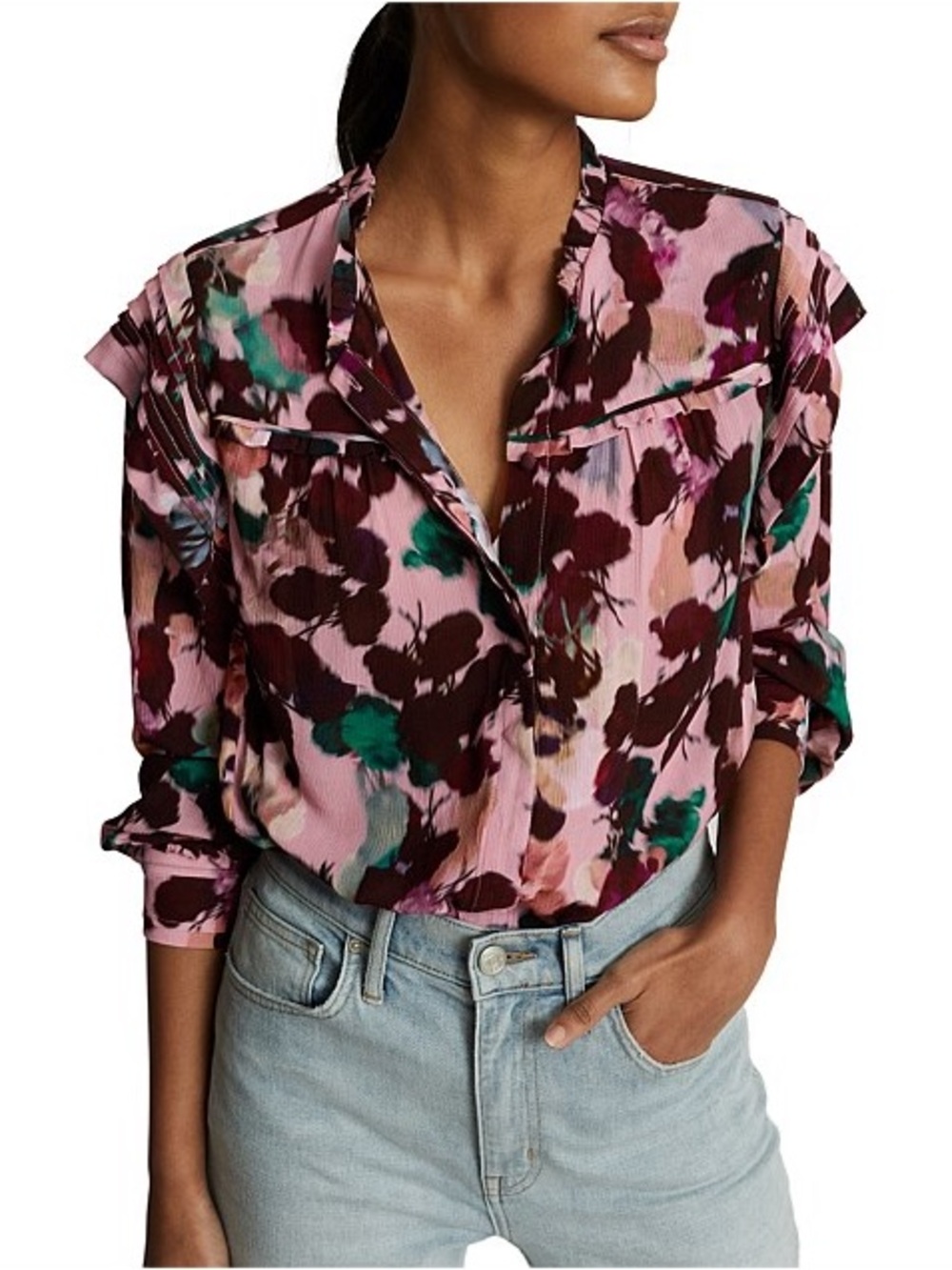REISS Phoenix Floral Yoke Detail Blouse